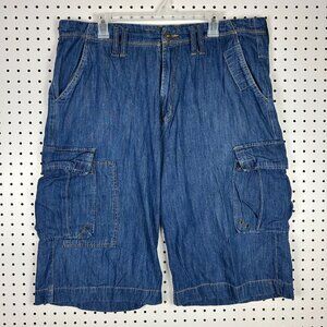 Koman Y2K Baggy Jean Shorts Size 38 Cargo Wide Leg Skater 2000s Stash Pocket 90s